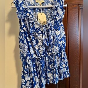 Blue farmers market Floral Ruffle Sleeveless Top